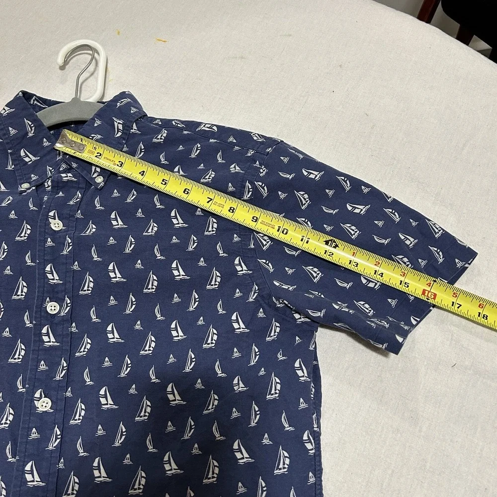 Polo Ralph Lauren Shirt Button Down Men's Medium‎ Short Sleeve Blue Sailboat